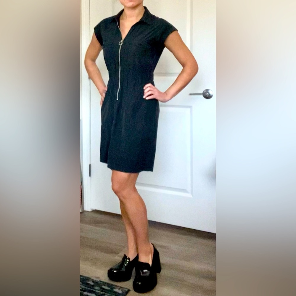 Express faux suede black zipper dress with pockets
